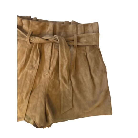 Women 6 Olivia Palermo Chelsea28 Brown Bistre Leather Belted Suede Shorts - Picture 2 of 5